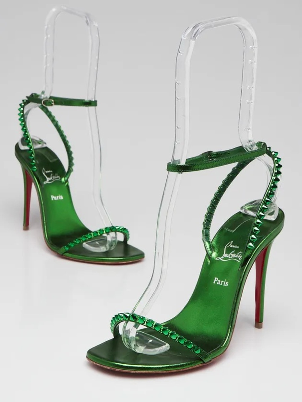 Christian Louboutin Green Patent Studded Ankle-Strap Heels